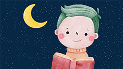 boy reading a book at night
