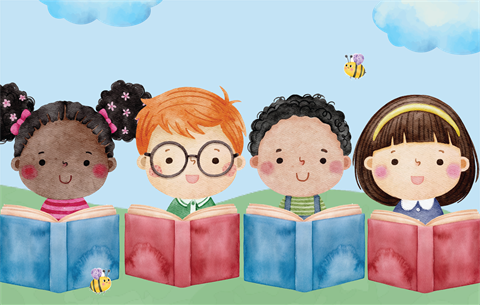 multi-cultural children reading books