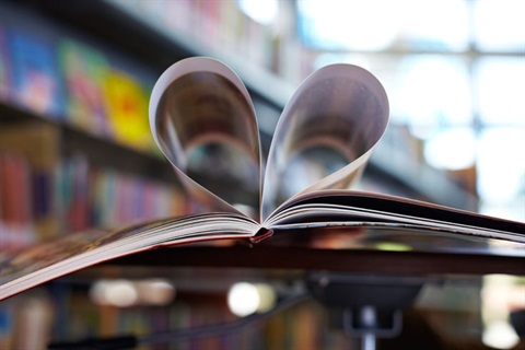 Book open with heart shaped pages