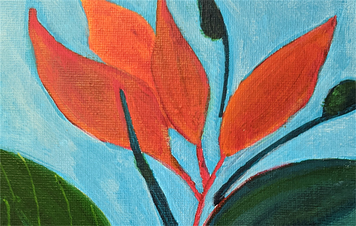 a painting of a plant with orange flowers
