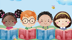 multi-cultural children reading books