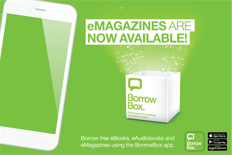 BorrowBox promotional image eMagazines are now available