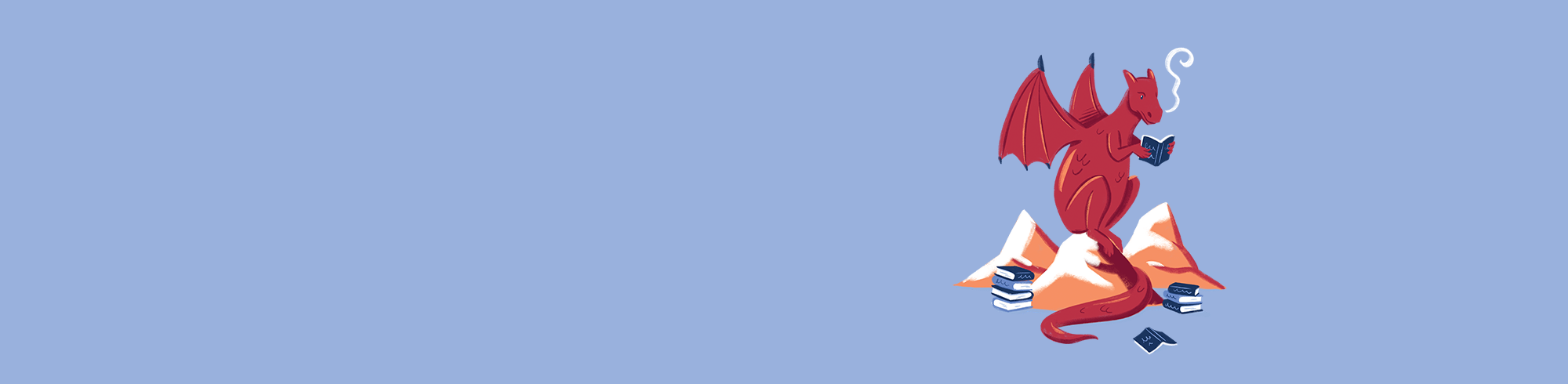 an illustration of a dragon reading books