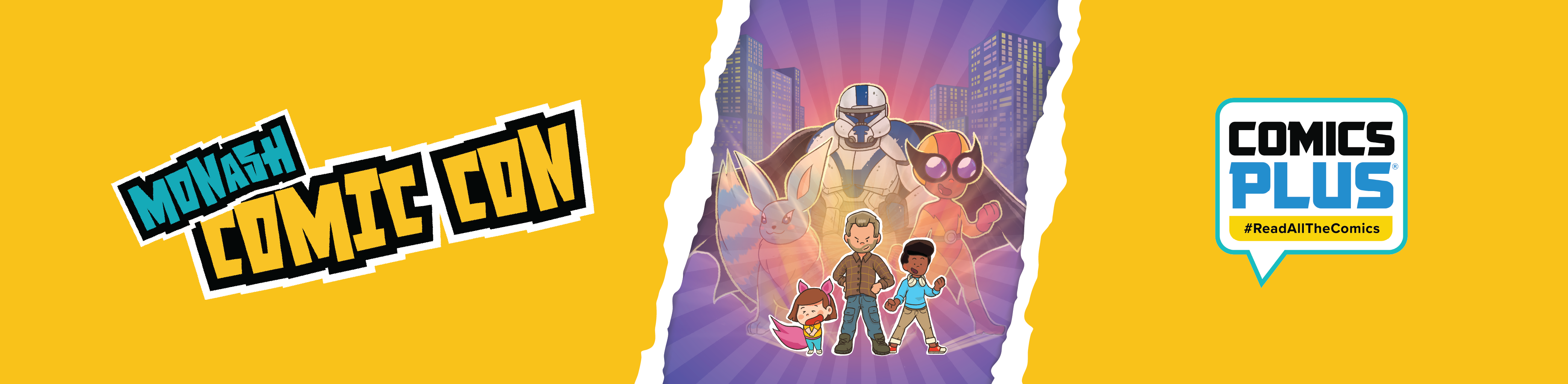 monash comic con with some illustrated comic characters featuring comics plus ecomics resource