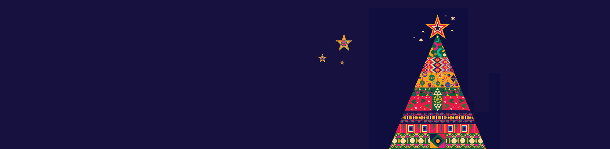 an illustration of a Christmas tree with a star on top and three stars to the left