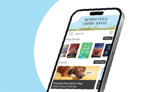 an illustration of a smart phone with the library app open on the screen