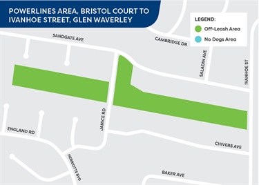 Off-leash area from 1 July 2023 - Powerlines area, Bristol Court to Ivanhoe Street