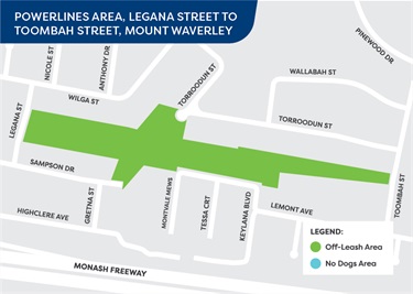 Off-leash area from 1 July 2023 - Powerlines area, Legana Street to Toombah Street