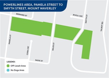 Off-leash area from 1 July 2023 - Powerlines area, Pamela Street to either side of Smyth Street