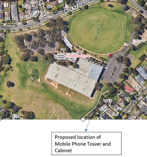 Map of Batesford Reserve showing proposed location of mobile phone tower