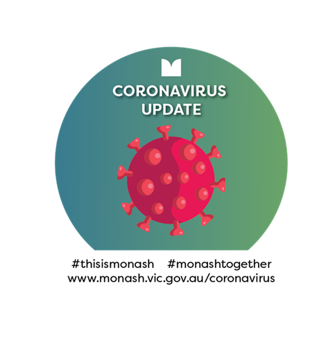 Graphic of germ with Coronavirus update text