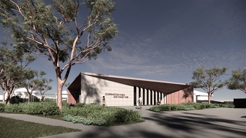 Rendering of the front of new Dorrington Child and Family Hub
