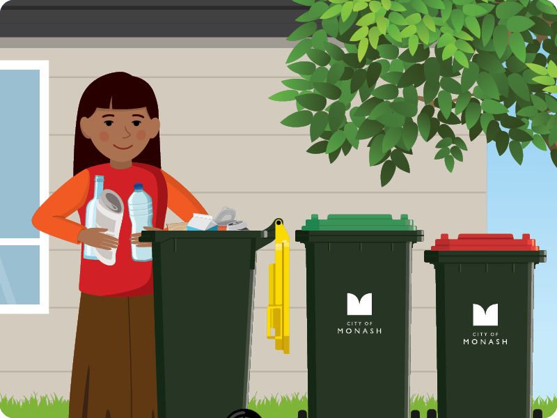 Person putting accepted items in a recycling bin