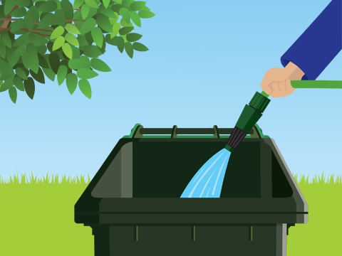 Graphic of person's arm hosing out a bin