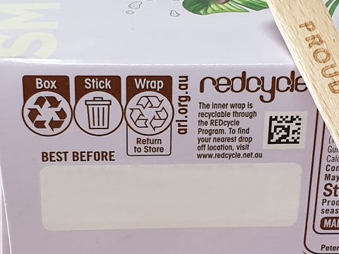 Food packaging with recycling symbols